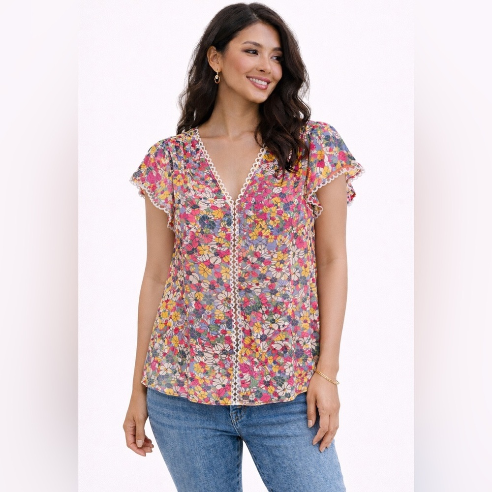Kate Spade Mainline Floral Dots Burnout Blouse size M